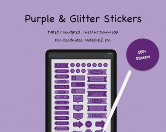 Purple And Glitter Stickers for Planner. Yearly, Monthly, Daily, Budget and Goals