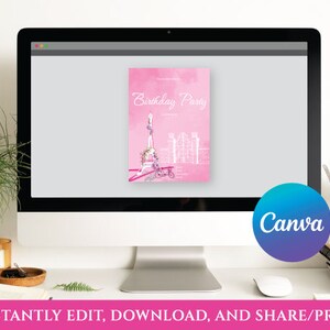 Printable, Customizable, Adult Women's Birthday Invites, Sophisticated, Elegant, Pink and White, Paris Theme image 5