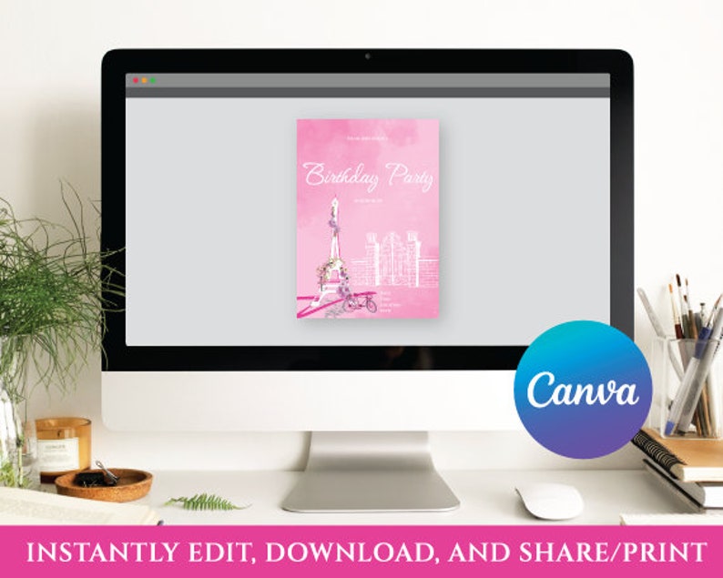 Printable, Customizable, Adult Women's Birthday Invites, Sophisticated, Elegant, Pink and White, Paris Theme image 5