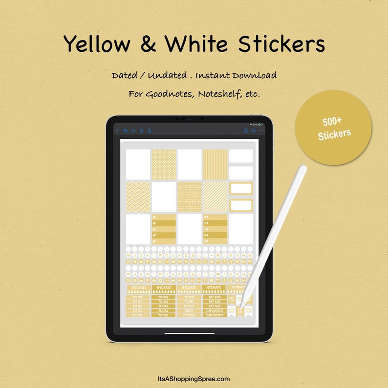 Yellow And White Stickers for Planner. Yearly, Monthly, Daily, Budget and Goals image 1
