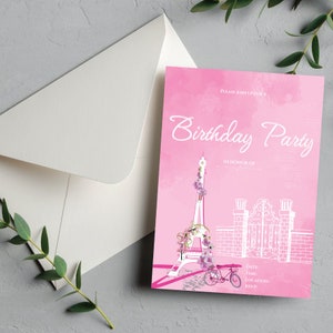 Printable, Customizable, Adult Women's Birthday Invites, Sophisticated, Elegant, Pink and White, Paris Theme image 2