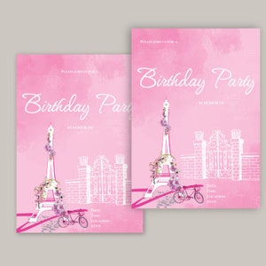 Printable, Customizable, Adult Women's Birthday Invites, Sophisticated, Elegant, Pink and White, Paris Theme image 4