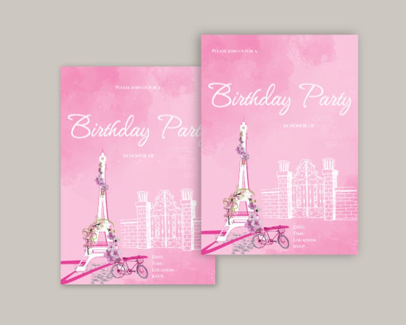 Printable, Customizable, Adult Women's Birthday Invites, Sophisticated, Elegant, Pink and White, Paris Theme image 4