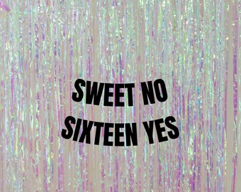 Sweet no Sixteen yes banner. Modern 16th birthday decorations. Gen Z birthday party garlands and signs. Funny 16th birthday decorations.