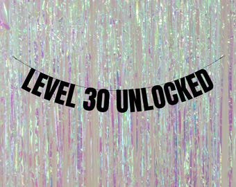 Customisable 30th Birthday Banner: Level 30 unlocked Celebration Decor! 30th birthday banners and signs. Funny 30th decorations.