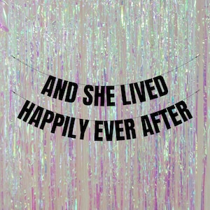 Custom and She or He lived happily ever after. Divorced party banners and signs. Funny divorce party garlands. Break up party decorations.
