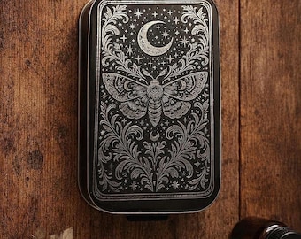 Moth Moon Tin – Engraved Gothic Keepsake Box for Spells
