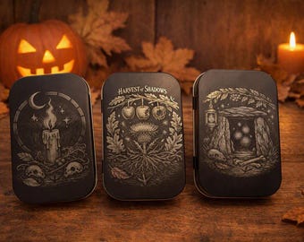 Samhain Trio – Liminal Witchcraft Engraved Tin Set