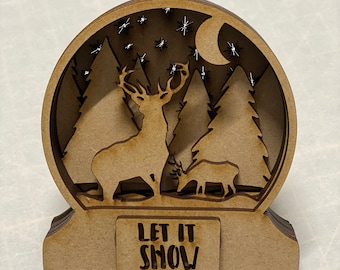 Deer in woods Snowglobe shaped Christmas Decoration - wood - Let it Snow!