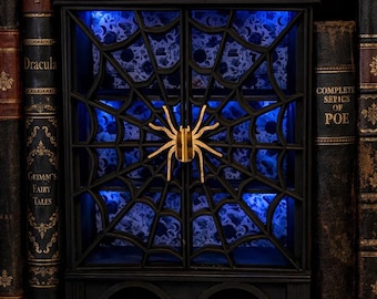 Book Nook Kit, Gothic Spider Web Design With Fairy Lights