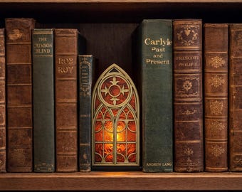 Gothic Window Book Nook Insert – Mini Bookshelf Decor, Laser Cut Gift
