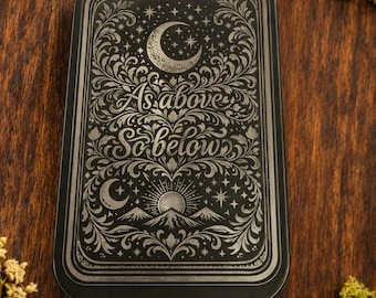 Engraved Tin, Black Altoid-Size Keepsake with Celestial Botanical Design