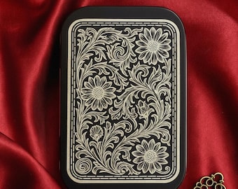 Engraved Tin Box with Sunflower Art Design, Customizable Size