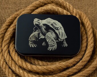 Engraved Tin, Matte Black Tortoise Design, Altoid-Size Metal Keepsake