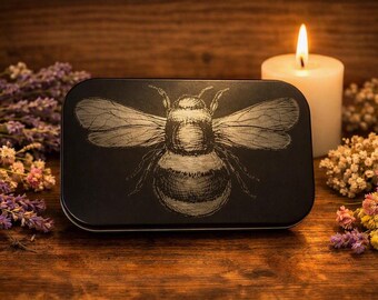 Engraved Art Tin, Black Metal Bee Design - Two Sizes