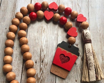 Love Coffee Wood Bead Garland | Tiered Tray Decor