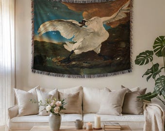 Manta tejida con cisne amenazado de Jan Asselijn, tapiz con arte de cisne, decoración para amantes de las aves, pintura vintage