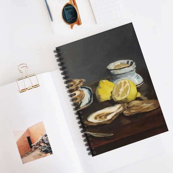 Still Life Notebook, Spiral Notebook, Edouard Manet Art, Lemon Notebook, Oyster Print, Vintage Painting, Bookworm Gift, Student Gift