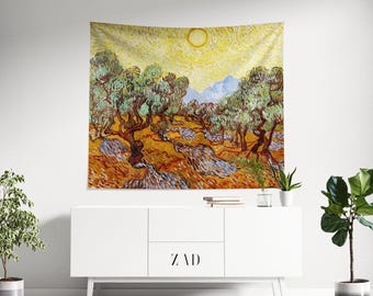 Van Gogh Tapestry, Landscape Art, Tree Tapestry, Nature Tapestry, Oil Painting Tapestry, Aesthetics Tapestry, Olive Trees