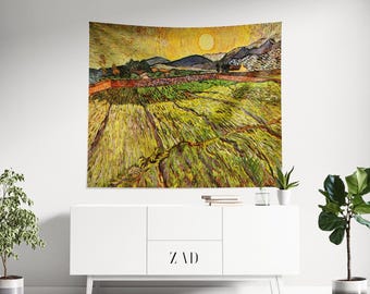 Van Gogh Tapestry, Landscape Art, Art Tapestry, Van Gogh Painting, Field Decor, Vincent Van Gogh, Oil Painting Tapestry, Aesthetics Tapestry