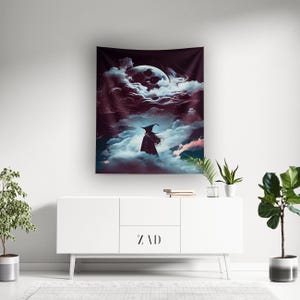 Witch Tapestry | Gothic Tapestry | Moon Tapestry | Victorian Tapestry | Boho Tapestry | Cloud Tapestry | Landscape Art | Bedroom Decor