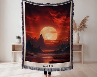 Mars Woven Blanket, cosmic landscape tapestry throw, space decor, astronomy enthusiast gift, Wall Tapestry, Home Decor, Art Blanket