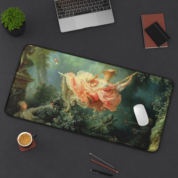 Green Desk Mat, Jean-Honoré Fragonard, The Swing, Rococo Decor, Art Desk Mat, Floral Decor, Botanical Desk Mat, Green Mouse Pad, Office Art
