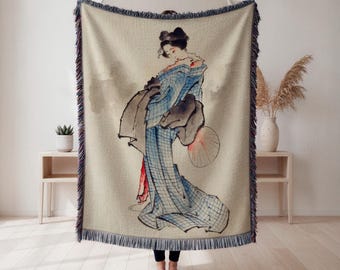 Japanese Beauty Woven Blanket, delicate figure art Tapestry Throw, elegant wall decor, Art Lover Gift, Japanese Decor, Japanese Art, Ukiyo-e