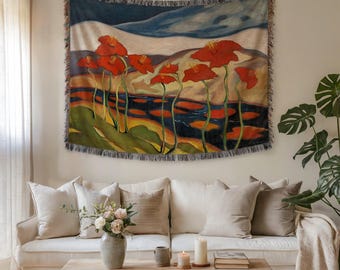 Manta tejida Zolo Palugyay "Paisaje con flores (Nirvana)", tapiz floral, decoración de pared botánica, pintura vintage