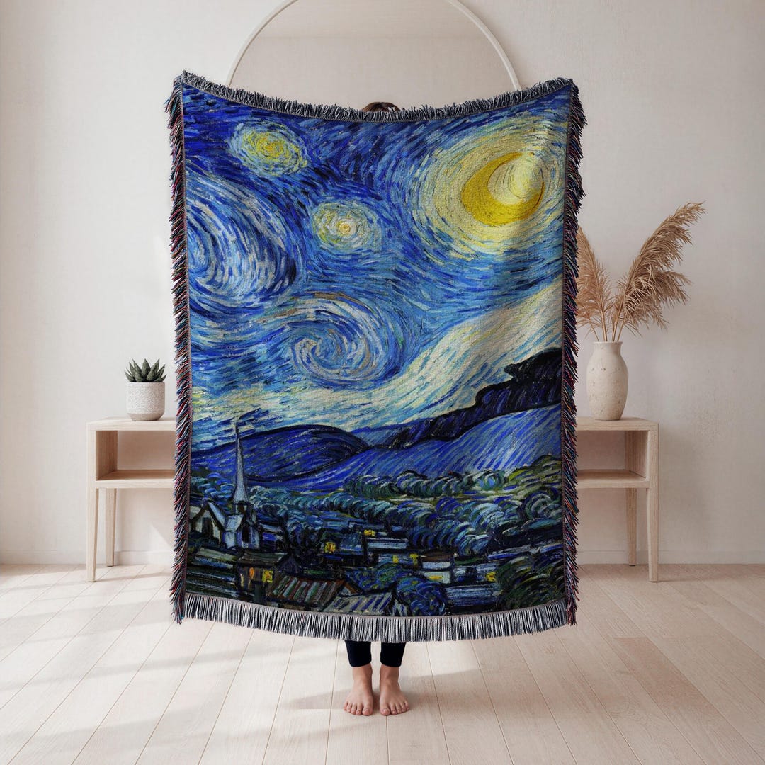ゴッホの星月夜織りブランケット、印象派アートスロー、ホーム