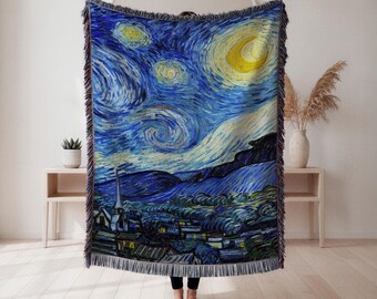 ゴッホの星月夜織りブランケット、印象派アートスロー、ホーム