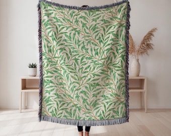 Geweven deken wilgentak, groene botanische bladeren, natuurdecor, cadeau voor plantenliefhebbers, wandtapijt, woondecoratie, kunstdeken