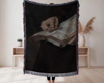 Book Woven Blanket, Literary Illustration Tapestry Throw, Reading Nook Decor, Book Lover Gift, Cottagecore Tapestry, Wall Tapestry