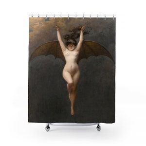 Bat Woman Shower Curtain | Vampire Shower Curtain | Bat Woman Bathroom Decor | Homeware Art | Gothic Bathroom Decor | Bat Woman Decor