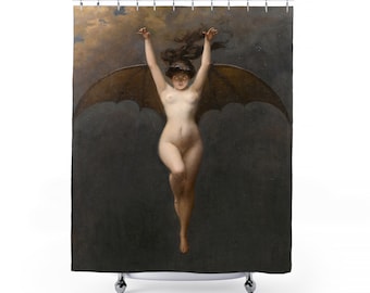 Fledermaus Frau Duschvorhang | Vampir Duschvorhang | Fledermaus Frau Badezimmer Dekor | Wohnaccessoires Kunst | Gothic Badezimmer Dekor | Fledermaus Frau Dekor