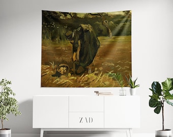 Van Gogh Tapestry, Harvest, Landscape Art, Eclectic Decor, Vincent Van Gogh, Oil Painting Tapestry, Aesthetics Tapestry, Background Decor