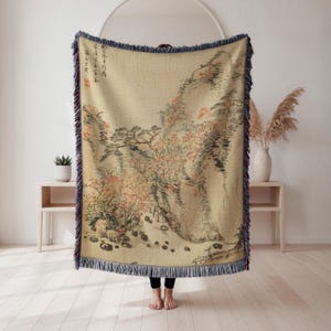 Mountain landscape woven blanket, traditional Chinese painting style, home decor gift, Wall Tapestry, Home Decor, Art Blanket