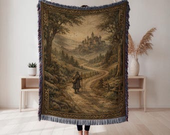 Castle Landscape Woven Blanket, Atmospheric Landscape Tapestry Throw, Medieval Decor, Home Decor Gift, Wall Tapestry, Home Decor