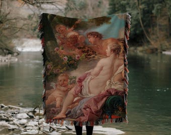 Cherub woven blanket, Rococo style art home decor, gift for art lovers, Wall Tapestry, Home Decor, Art Blanket