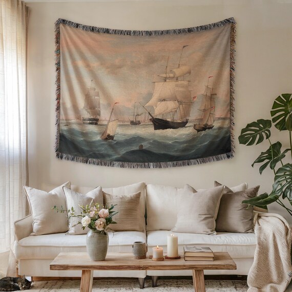 Fitz Henry Lane New York Harbor Woven Blanket, Maritime Seascape