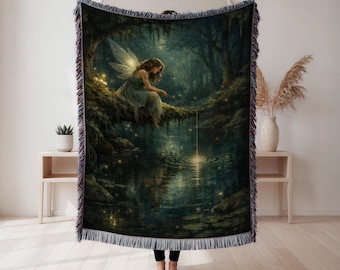 Geweven deken sprookjesvissen, fantasie feeëndecor, kunst aan de bosmuur, betoverd bosdecor, magisch cadeau voor fantasieliefhebbers, wandtapijt