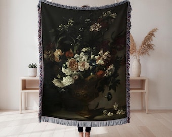 Floral Bouquet Woven Blanket, Vintage Floral Tapestry Throw, Home Decor Accent, Housewarming Gift, Cottagecore Tapestry, Wall Tapestry