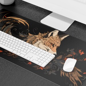 Fox Schreibtischunterlage Japanisches Mousepad Schwarz und Weiß, Japanische Ästhetische Gaming Schreibtischunterlage, XXL große Gaming Schreibtischunterlage Mauspad Bild 6