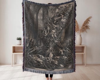 Manta tejida con ritual demoníaco, tapiz sobrenatural oscuro, decoración de pared gótica, regalo de arte oculto, tapiz de pared, decoración del hogar, manta artística