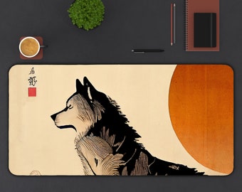 Wolf Desk Mat | Japanese Desk Mat | Ukiyo-e Desk Mat | Mouse Pad XXL | Desktop Mat | Japanese Desk Decoration | Homeware Art
