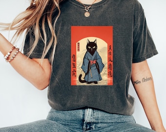Tshirt | Cat In Kimono | Japanese Calligraphy Tshirt | Vintage Print | Art Tshirt