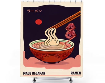 Ramen Shower Curtain | Japanese Shower Curtain | Ukiyo-e Bathroom Decor | Mid Century | Ramen Bathroom Decor | Homeware Art | Ramen Decor