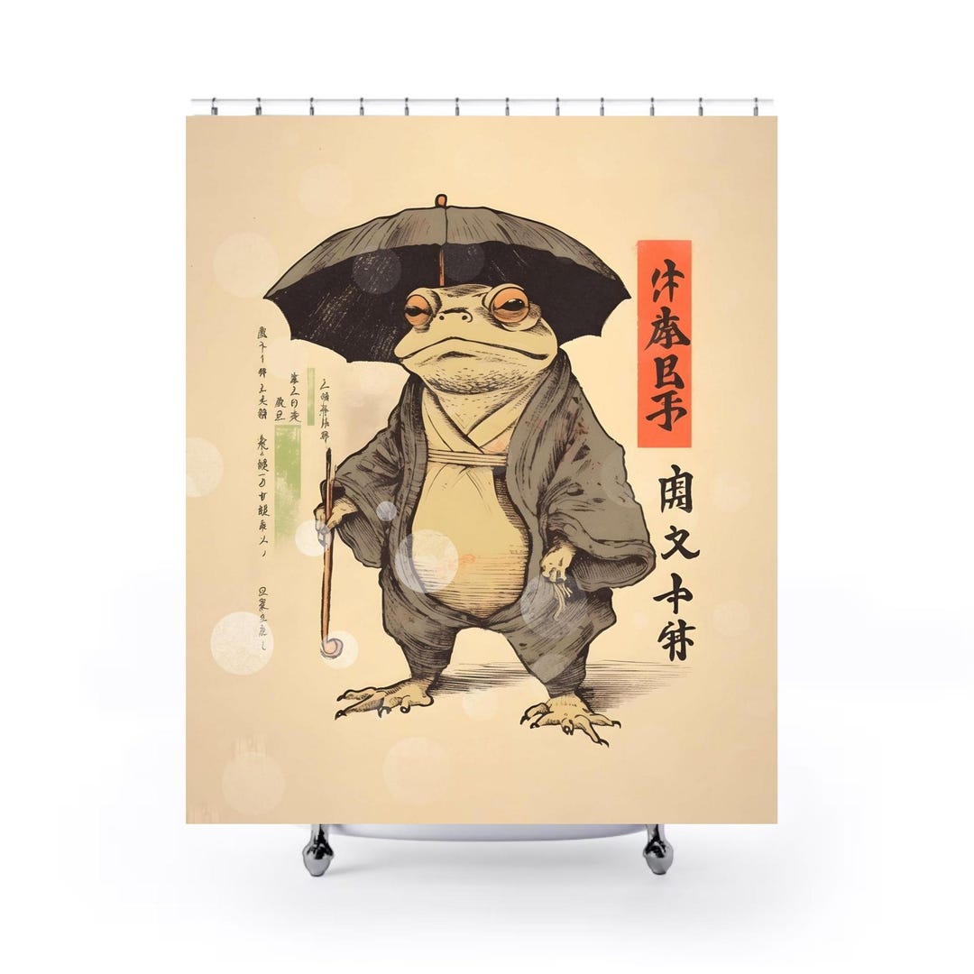 Japanese Frog Shower Curtain | Traditional Attire | Frog With Umbrella ...