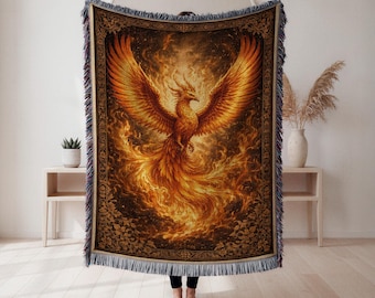 Phoenix Woven Blanket, Fiery Mythical Tapestry Throw, Fantasy Home Decor, Mythology Enthusiast Gift, Wall Tapestry, Home Decor, Art Blanket