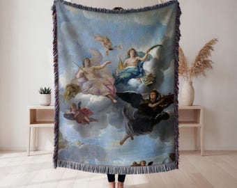 Goddesses and cherubs woven blanket, baroque ceiling fresco style, home decor gift, Wall Tapestry, Home Decor, Art Blanket